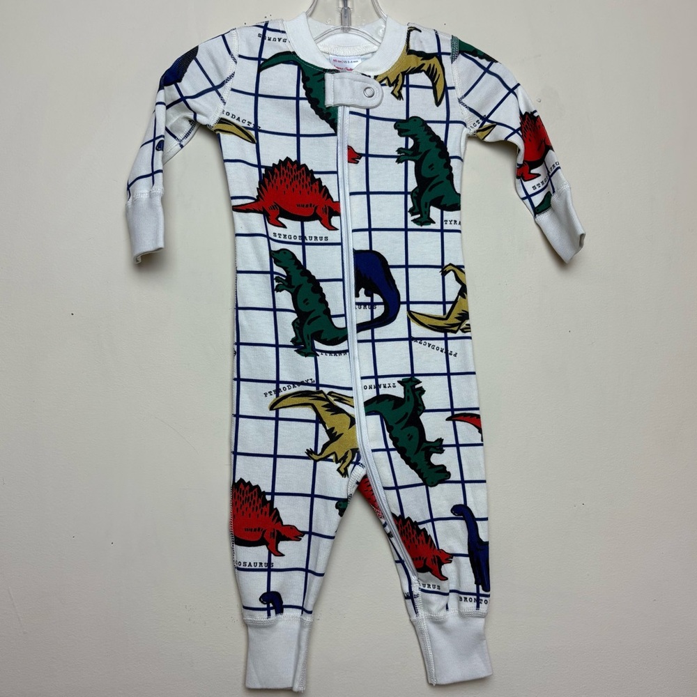Hanna Andersson Footless Pajamas Dinosaur Print Grid Gender Neutral Size 3-6 M